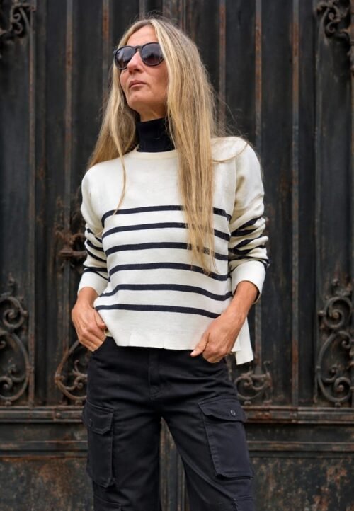 Sweater Crudo Rayas Negras