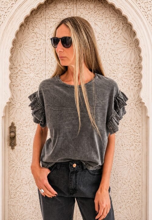 Remera Manga con Volado Broderie
