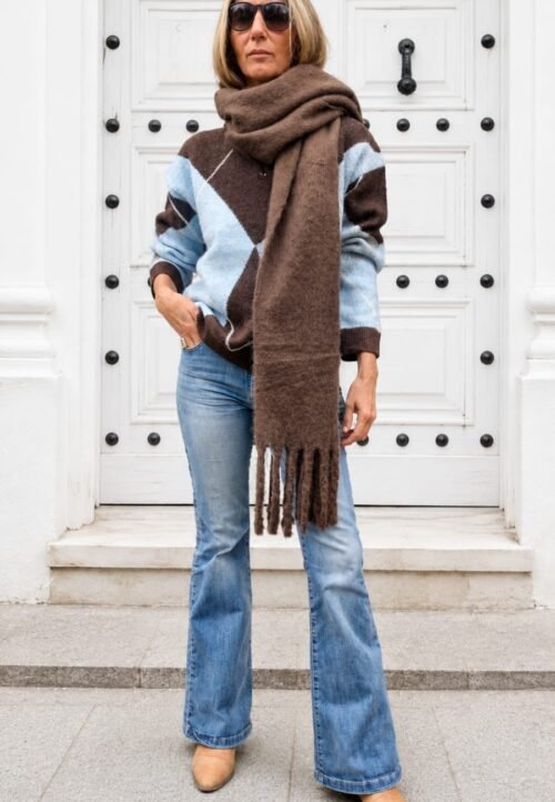 Sweater Rombo Celeste/Chocolate