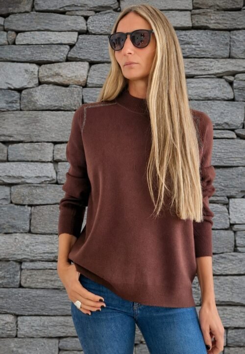 Sweater Linea Plateada en Hombros Chocolate