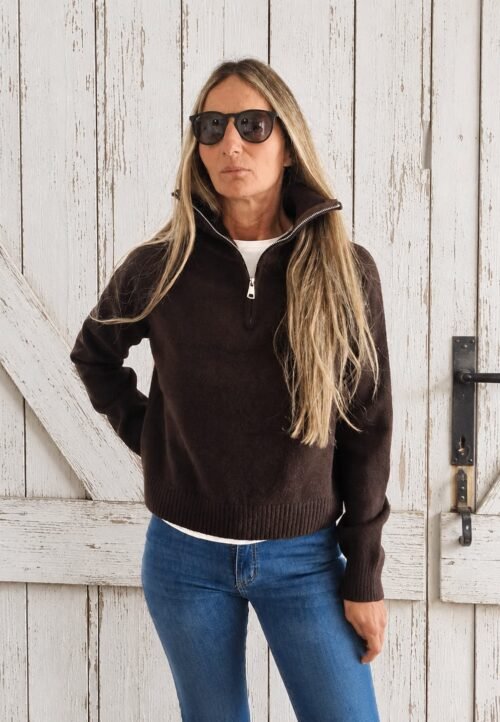 Sweater Cierre Chocolate Oscuro